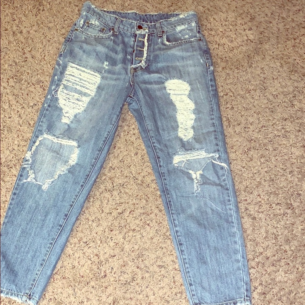 Carmar denim distressed jeans LF mom jean straight